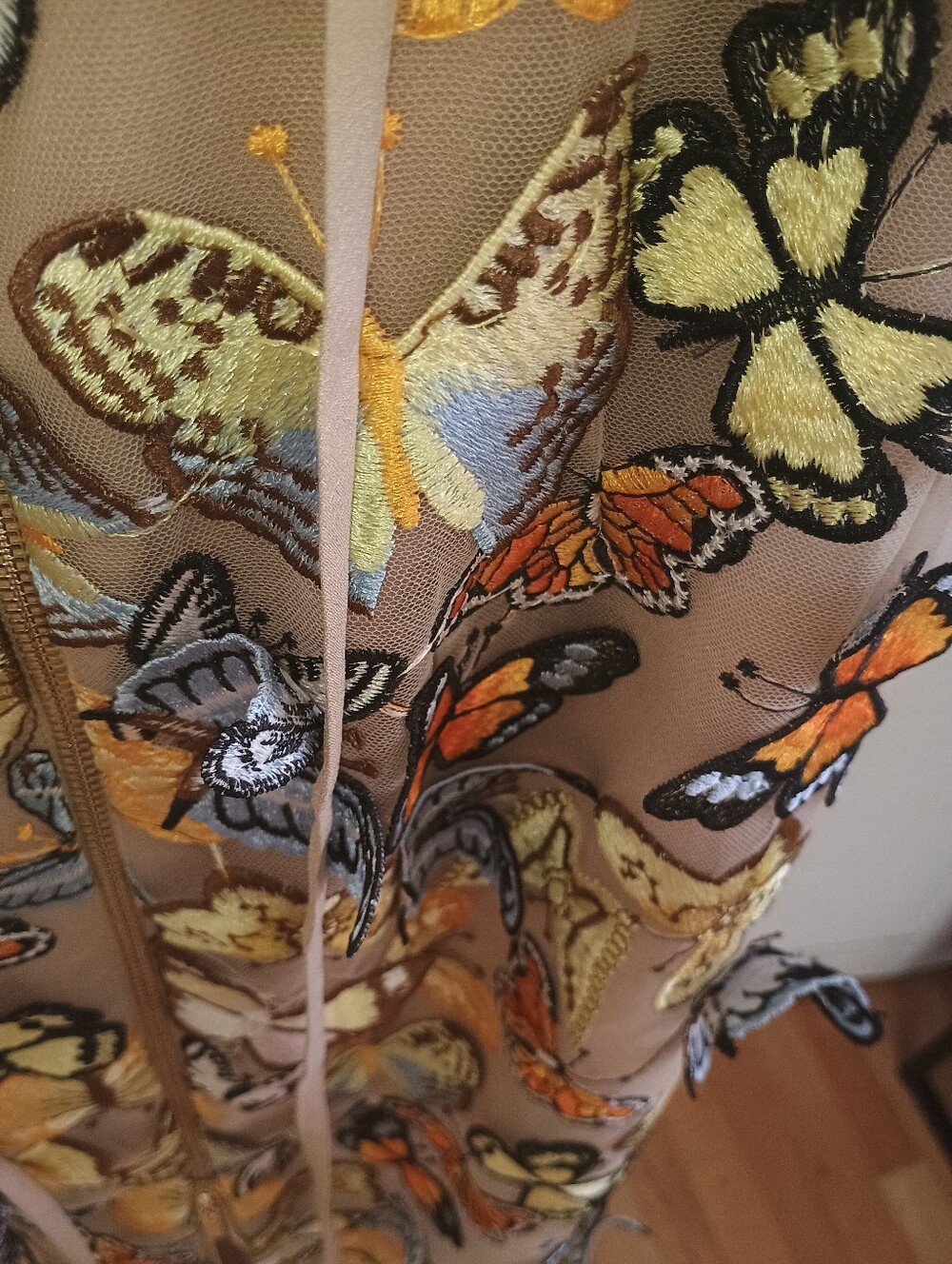 Strapless Butterfly Embroidered Mesh Gown in Gold - Picture 3 of 5